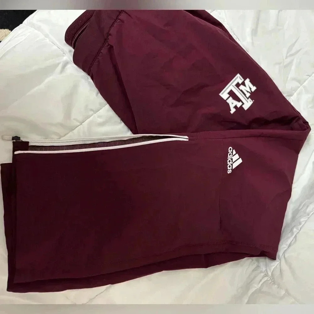Texas A&M University Adidas Maroon Mens Jogger Exercise Workout Pants Leg Zip 2X - Picture 9 of 13